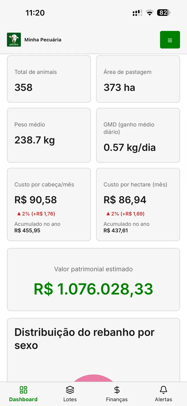 Tela inicial do app Minha Pecuária no celular